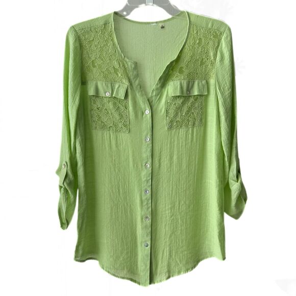 NY Collection Coastal Summertime Top Light Green Breathable Women’s Blouse S - Picture 1 of 7
